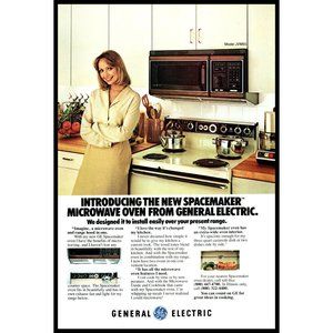 1979 GE General Electric Spacemaker Microwave Vintage Print Ad Housewife Decor